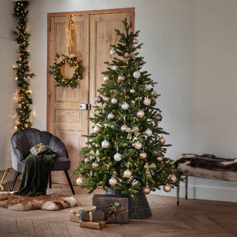 Decorated Christmas tree in trendy home