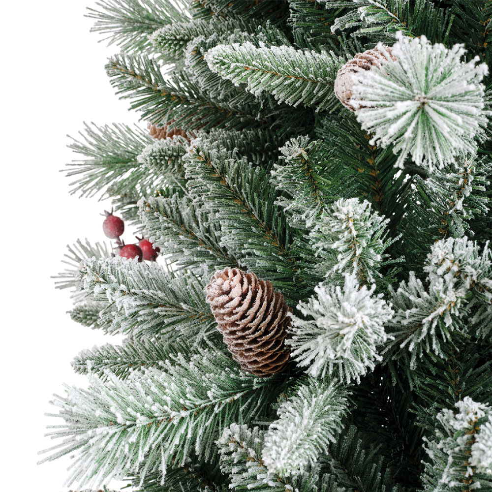 Close up of frosted artificial Snowy Windsor Spruce tree